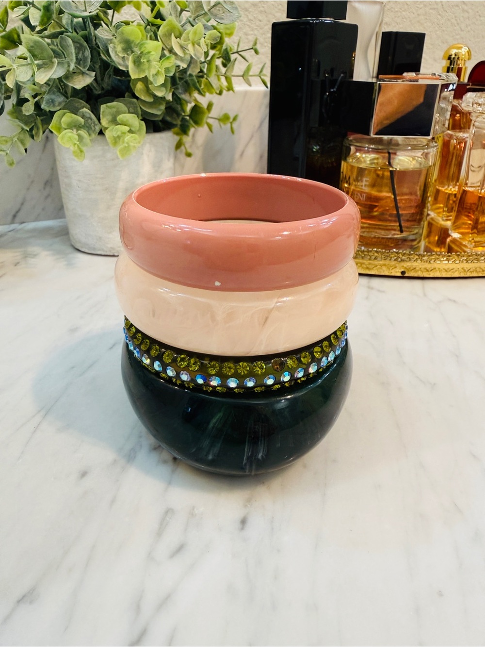 Vintage Lucite Bangle Set Green and Pink - Picture 3 of 11
